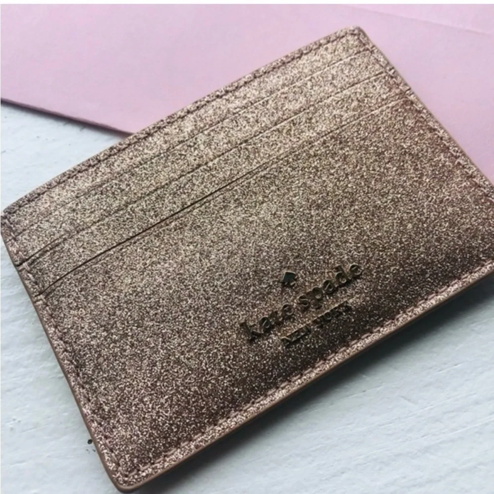 Kate Spade Gold Glitter Card Wallet Slim Card Case NWT